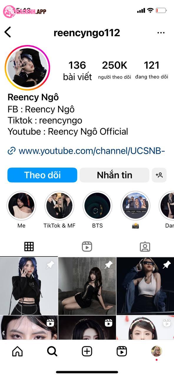 Instagram Reency Ngô cũng được nhiều người quan tâm